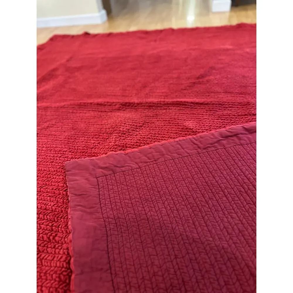 Pottery Barn Washed Red Velvet Quilt Full/Queen